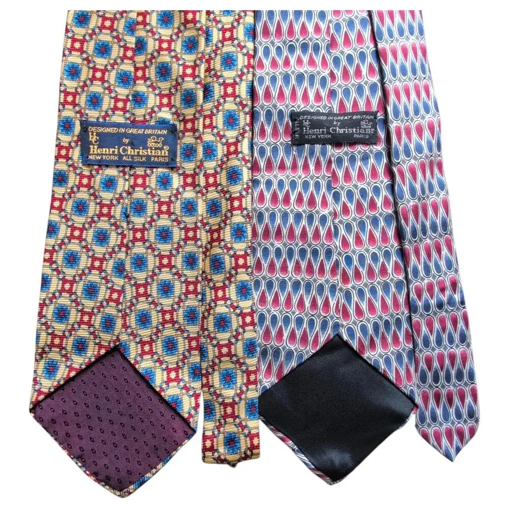 Henri Christiaan Tie Lot of 2 Silk Geometric‎ Pattern Paris British Designer